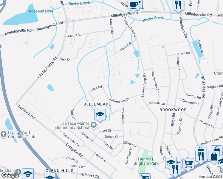 map of restaurants, bars, coffee shops, grocery stores, and more near 3324 Tate Road in Augusta