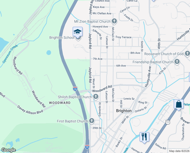 map of restaurants, bars, coffee shops, grocery stores, and more near 4631 West Street in Bessemer