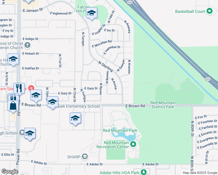 map of restaurants, bars, coffee shops, grocery stores, and more near 1334 North Avoca in Mesa