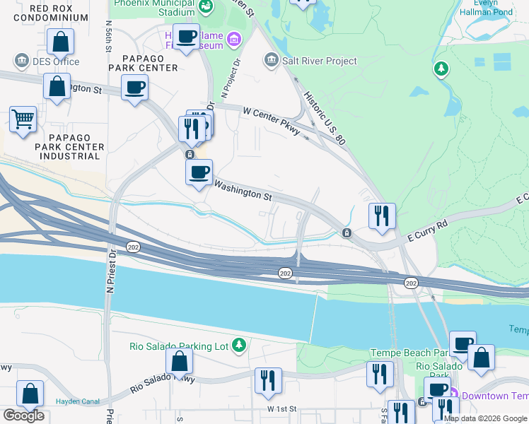 map of restaurants, bars, coffee shops, grocery stores, and more near 1003 West Washington Street in Tempe