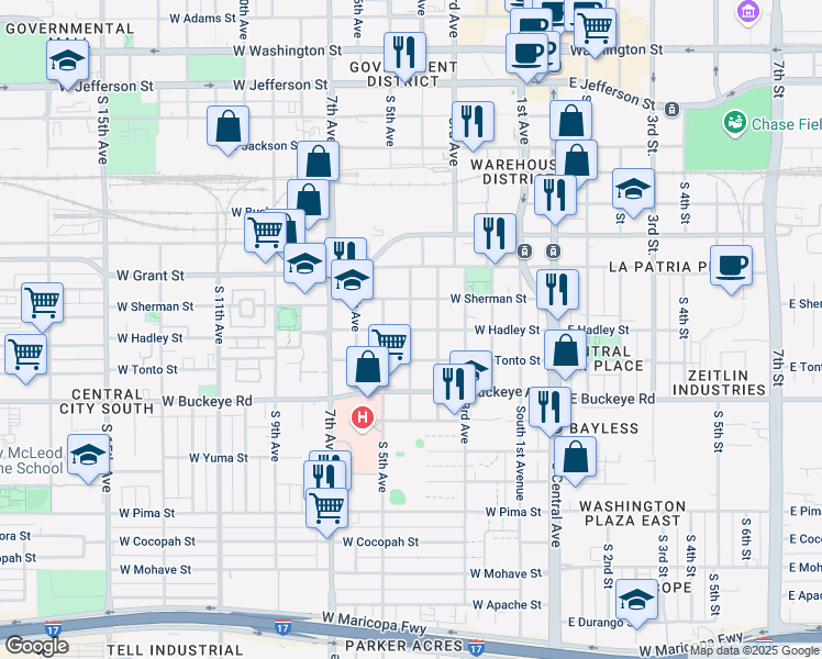 map of restaurants, bars, coffee shops, grocery stores, and more near 817 South 5th Avenue in Phoenix