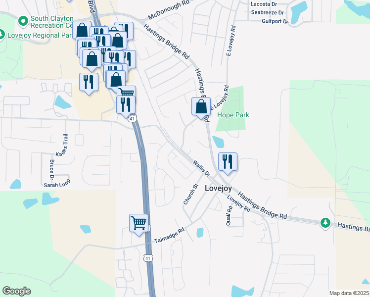 map of restaurants, bars, coffee shops, grocery stores, and more near 11624 East Lovejoy Road in Hampton