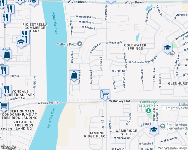 map of restaurants, bars, coffee shops, grocery stores, and more near 12387 West Grant Street in Avondale
