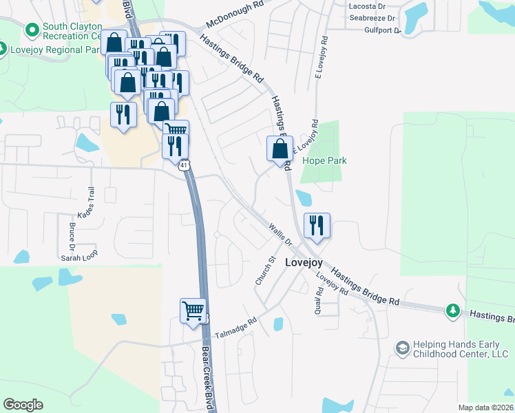 map of restaurants, bars, coffee shops, grocery stores, and more near 11617 East Lovejoy Road in Hampton