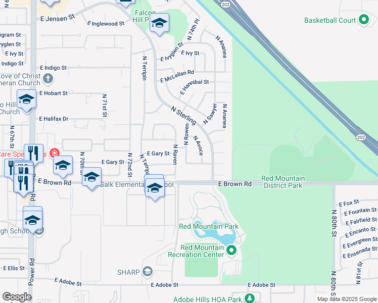 map of restaurants, bars, coffee shops, grocery stores, and more near 1334 North Avoca in Mesa