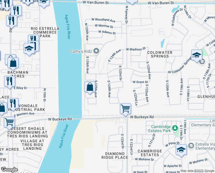 map of restaurants, bars, coffee shops, grocery stores, and more near 12387 West Grant Street in Avondale