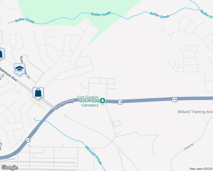 map of restaurants, bars, coffee shops, grocery stores, and more near 2933 Gordon Highway in Grovetown