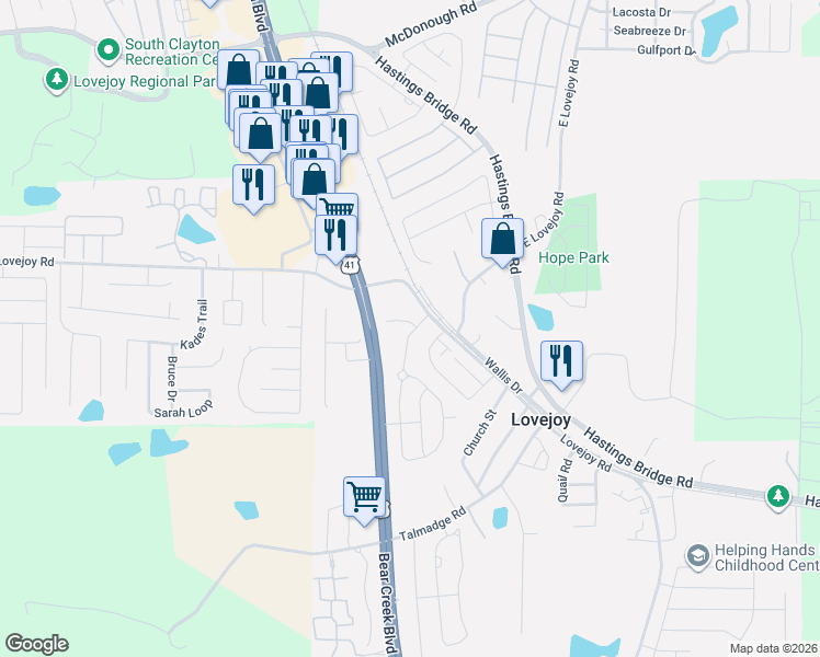map of restaurants, bars, coffee shops, grocery stores, and more near 2227 Lovejoy Road in Hampton
