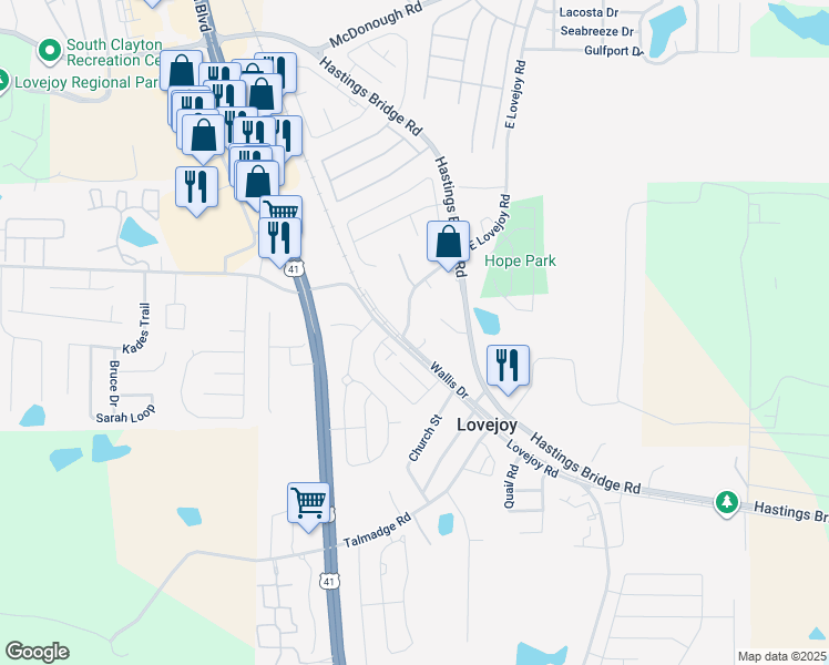 map of restaurants, bars, coffee shops, grocery stores, and more near 11616 East Lovejoy Road in Hampton
