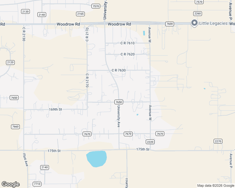 map of restaurants, bars, coffee shops, grocery stores, and more near 16801-17099 University Avenue in Lubbock