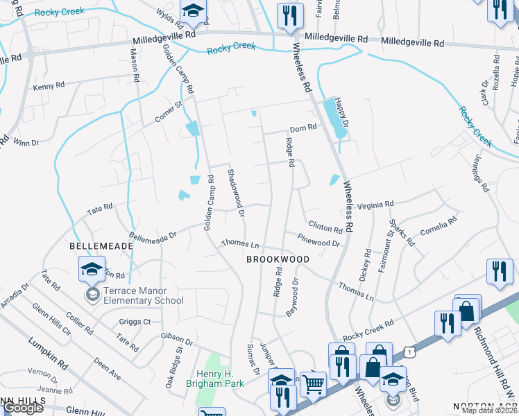 map of restaurants, bars, coffee shops, grocery stores, and more near 3026 Sprucewood Drive in Augusta