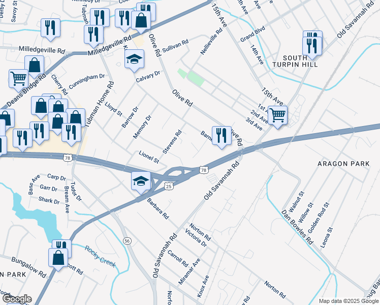 map of restaurants, bars, coffee shops, grocery stores, and more near 2009 Chavous Road in Augusta