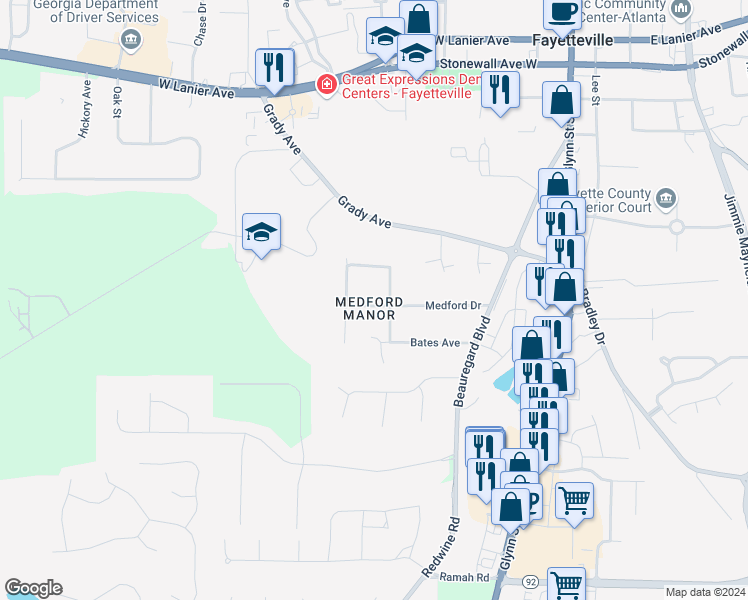 map of restaurants, bars, coffee shops, grocery stores, and more near 235 Medford Drive in Fayetteville