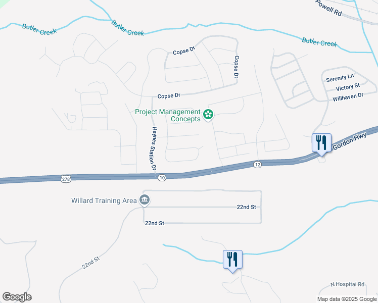 map of restaurants, bars, coffee shops, grocery stores, and more near 1128 Rosland Circle in Augusta