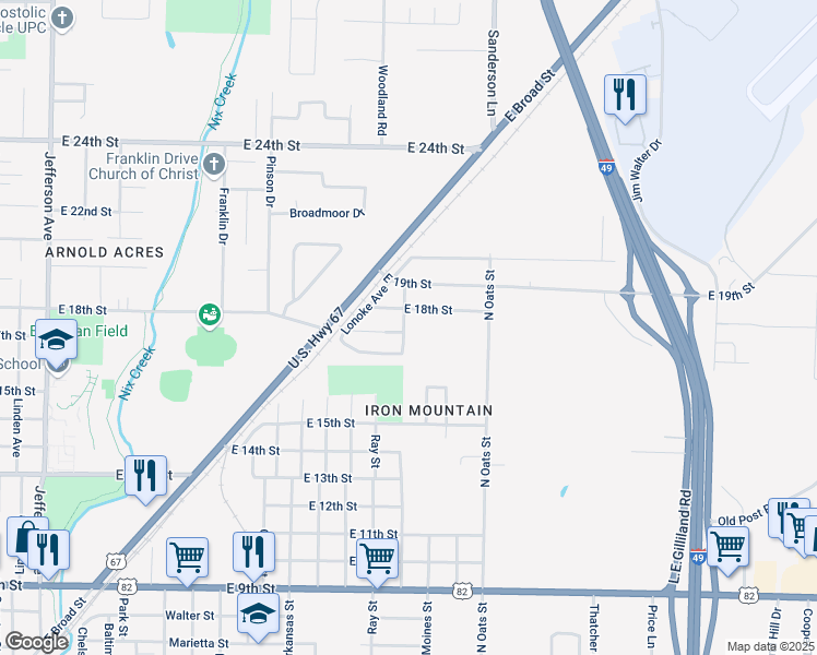 map of restaurants, bars, coffee shops, grocery stores, and more near 1860 Lincoln Street in Texarkana