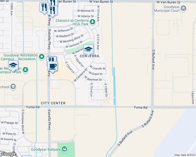 map of restaurants, bars, coffee shops, grocery stores, and more near 15126 West Sherman Street in Goodyear