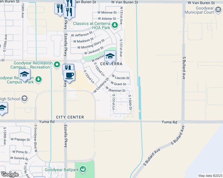 map of restaurants, bars, coffee shops, grocery stores, and more near 15198 West Sherman Street in Goodyear