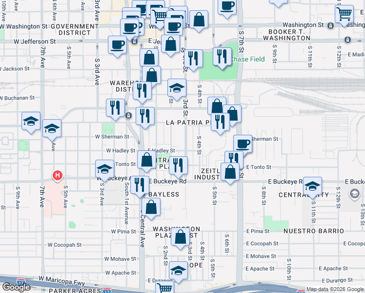 map of restaurants, bars, coffee shops, grocery stores, and more near 737 South 3rd Street in Phoenix