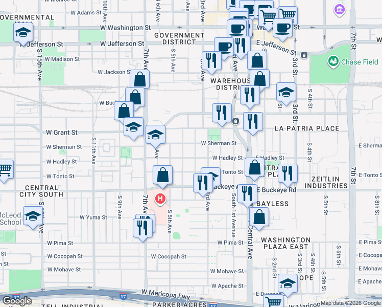 map of restaurants, bars, coffee shops, grocery stores, and more near 816 South Montezuma Avenue in Phoenix