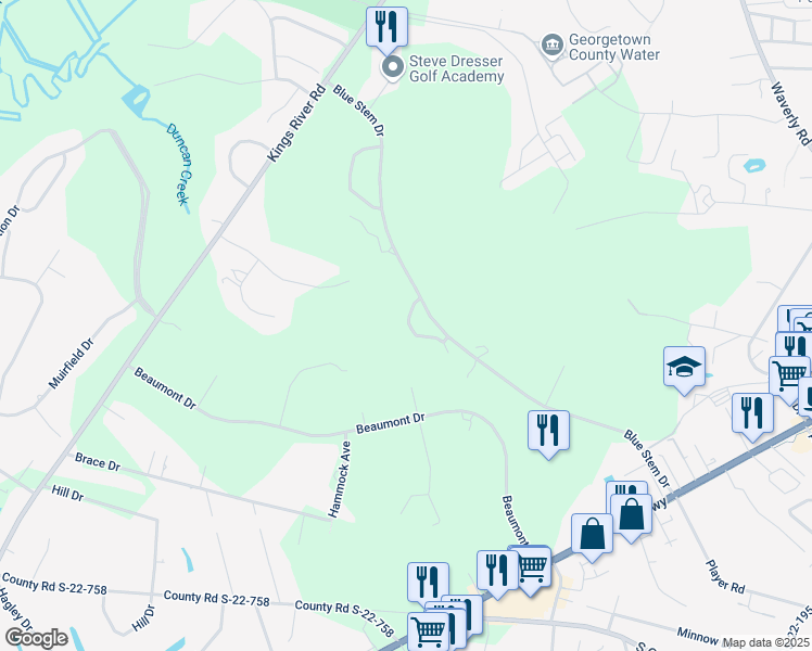map of restaurants, bars, coffee shops, grocery stores, and more near 749 Blue Stem Drive in Pawleys Island