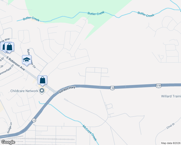 map of restaurants, bars, coffee shops, grocery stores, and more near 2933 Gordon Highway in Grovetown