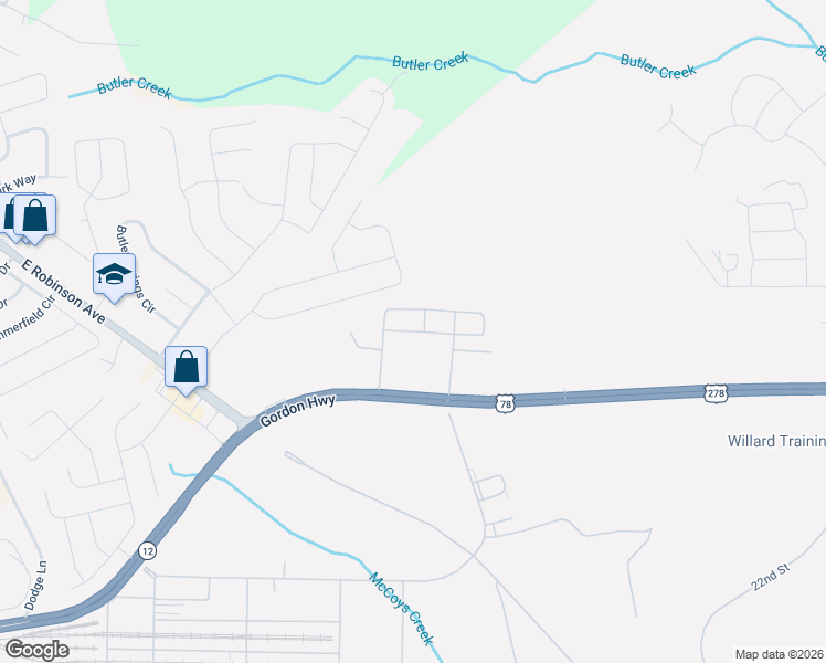 map of restaurants, bars, coffee shops, grocery stores, and more near 2933 Gordon Highway in Grovetown