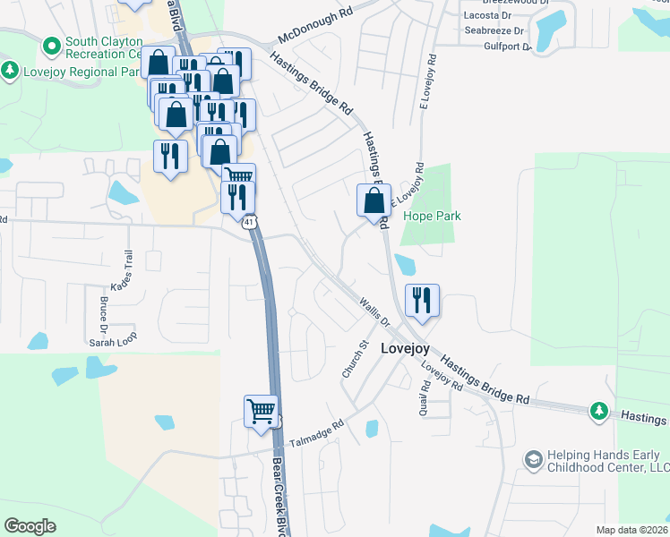 map of restaurants, bars, coffee shops, grocery stores, and more near 11617 East Lovejoy Road in Hampton