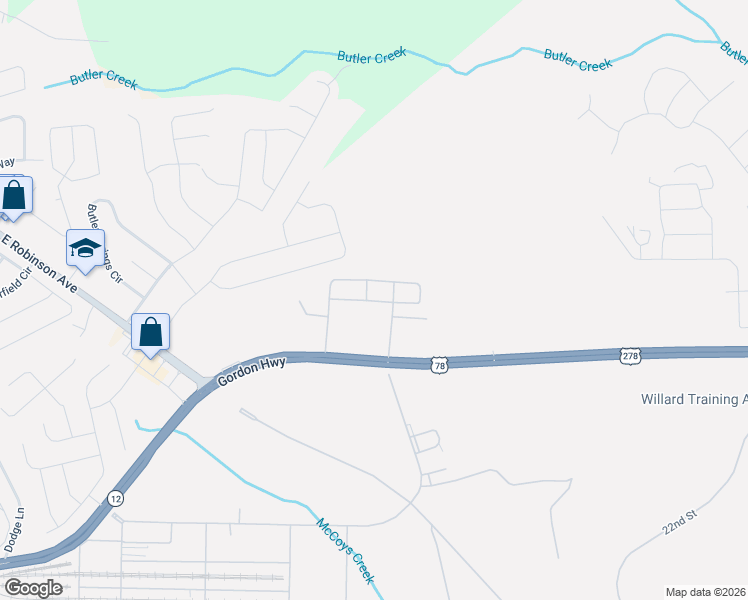 map of restaurants, bars, coffee shops, grocery stores, and more near 2933 Gordon Highway in Grovetown