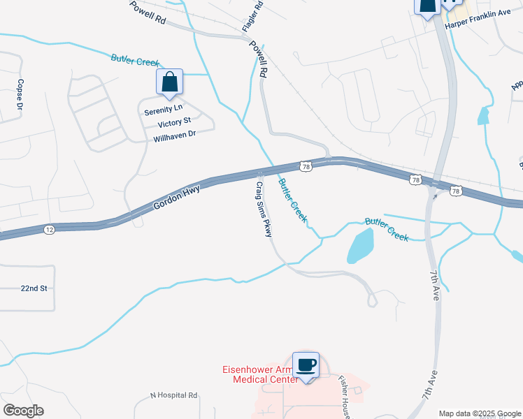 map of restaurants, bars, coffee shops, grocery stores, and more near 141 Craig Sims Parkway in Augusta