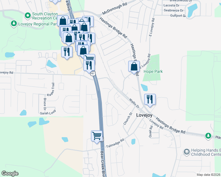 map of restaurants, bars, coffee shops, grocery stores, and more near 2227 Lovejoy Road in Hampton