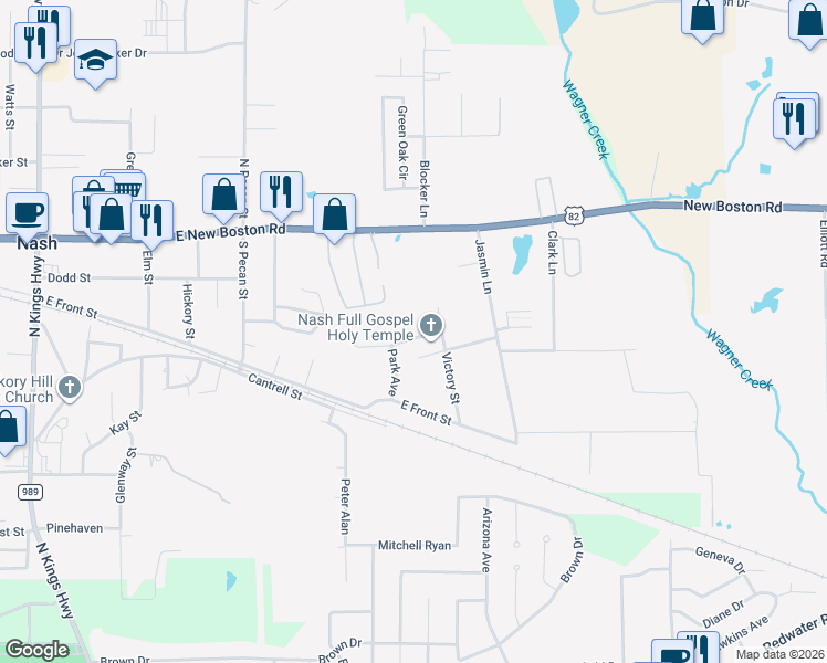 map of restaurants, bars, coffee shops, grocery stores, and more near 210 Daisy Simon in Nash