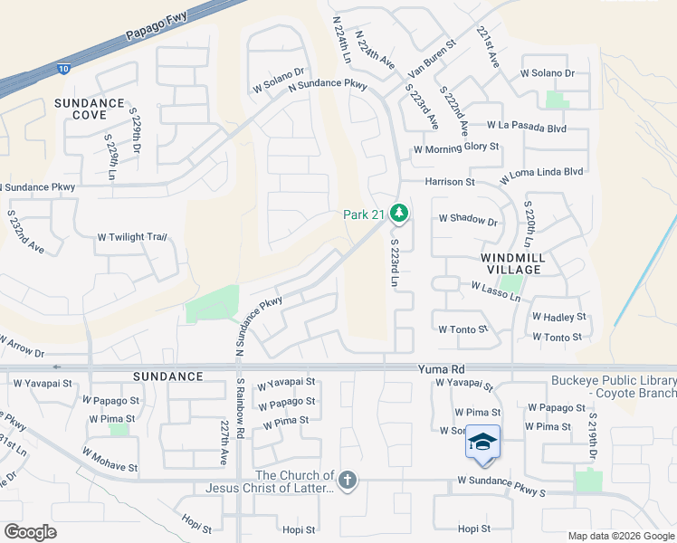 map of restaurants, bars, coffee shops, grocery stores, and more near 821 South 224th Lane in Buckeye