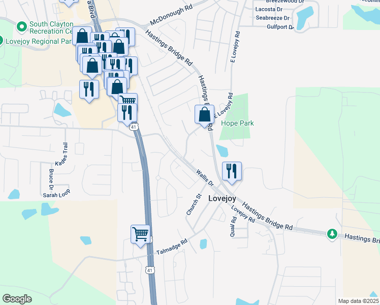 map of restaurants, bars, coffee shops, grocery stores, and more near 11602 East Lovejoy Road in Hampton