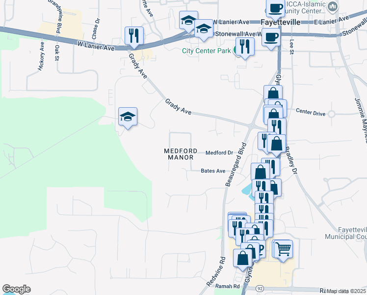 map of restaurants, bars, coffee shops, grocery stores, and more near 235 Medford Drive in Fayetteville