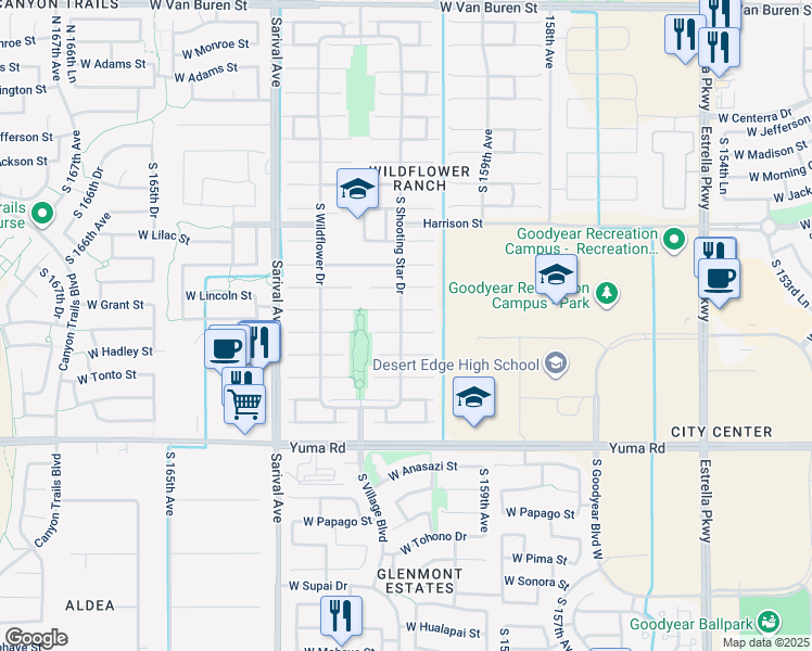 map of restaurants, bars, coffee shops, grocery stores, and more near 16054 West Sherman Street in Goodyear