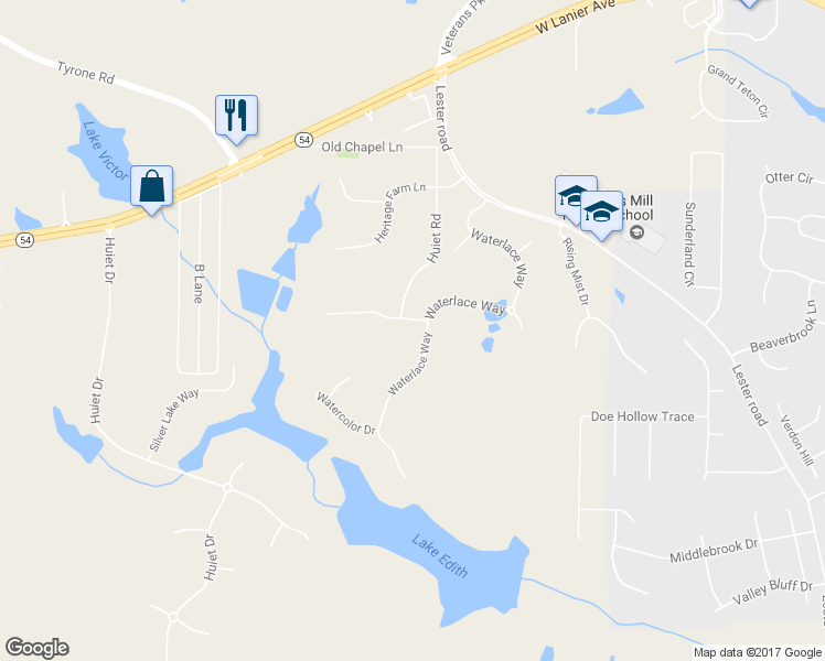 map of restaurants, bars, coffee shops, grocery stores, and more near 135 Waterlace Way in Fayetteville