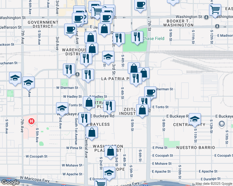 map of restaurants, bars, coffee shops, grocery stores, and more near 737 S 3rd St in Phoenix
