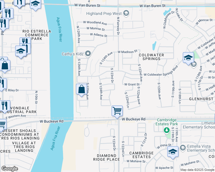 map of restaurants, bars, coffee shops, grocery stores, and more near 12371 West Grant Street in Avondale