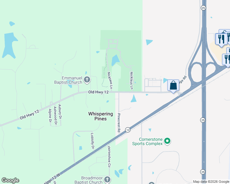 map of restaurants, bars, coffee shops, grocery stores, and more near 1308 Old Highway 12 in Starkville