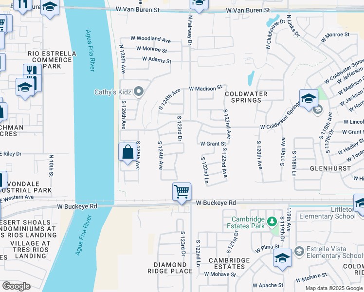 map of restaurants, bars, coffee shops, grocery stores, and more near 12351 W Grant St in Avondale