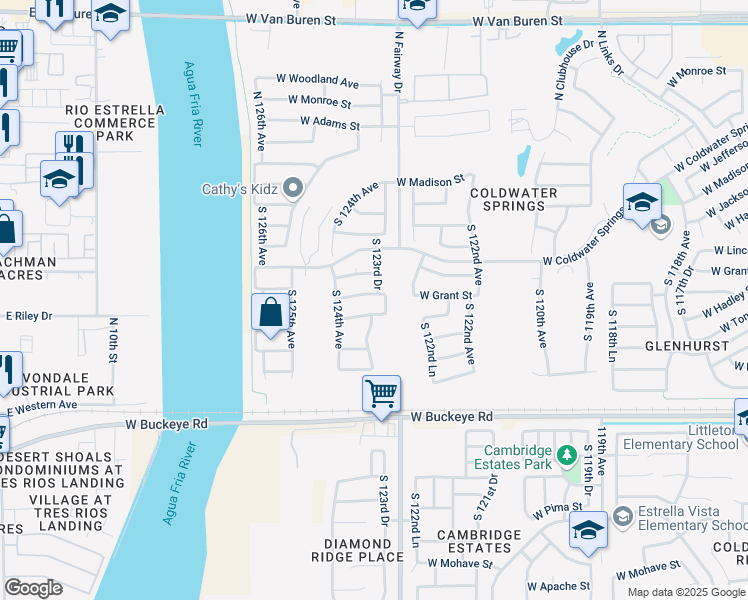 map of restaurants, bars, coffee shops, grocery stores, and more near 12351 West Grant Street in Avondale
