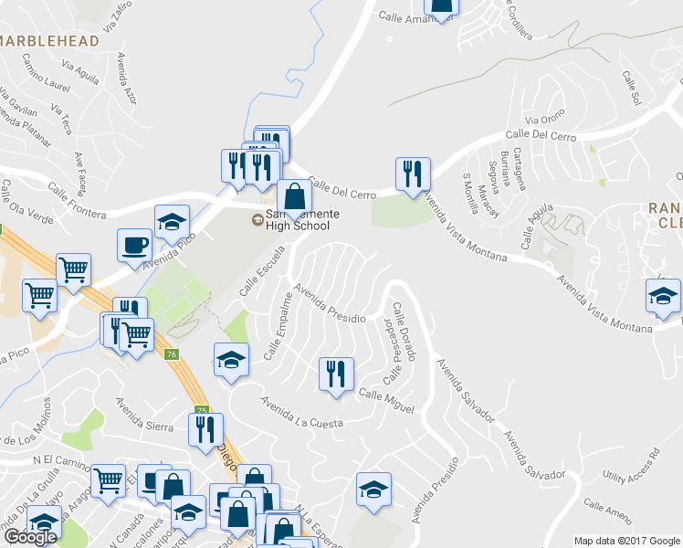 map of restaurants, bars, coffee shops, grocery stores, and more near 415 Calle Robles in San Clemente