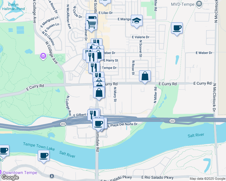 map of restaurants, bars, coffee shops, grocery stores, and more near 914 North Mary Street in Tempe
