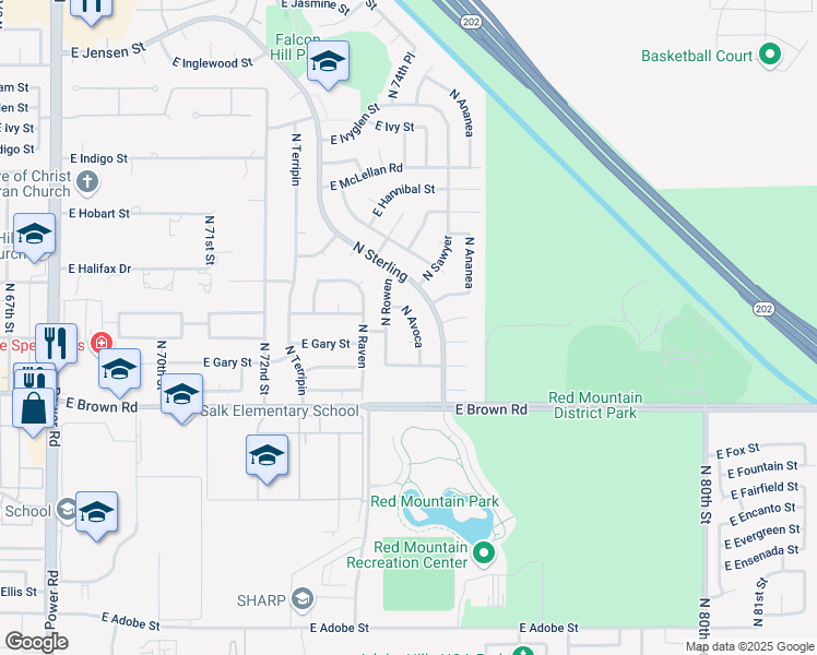 map of restaurants, bars, coffee shops, grocery stores, and more near 1334 North Avoca in Mesa