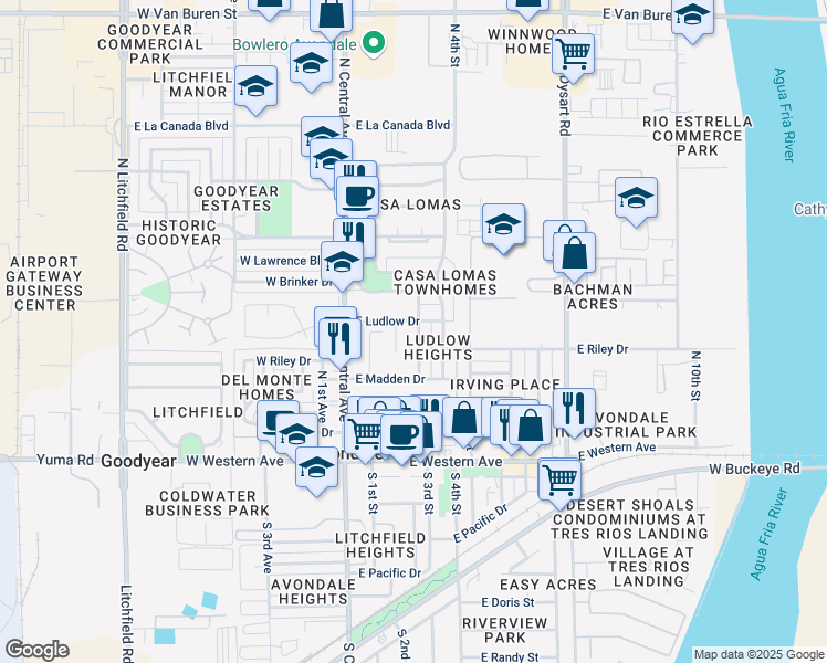 map of restaurants, bars, coffee shops, grocery stores, and more near 414 North 3rd Street in Avondale
