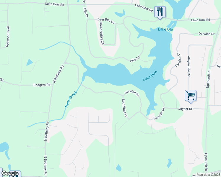 map of restaurants, bars, coffee shops, grocery stores, and more near 210 Darwish Drive in McDonough