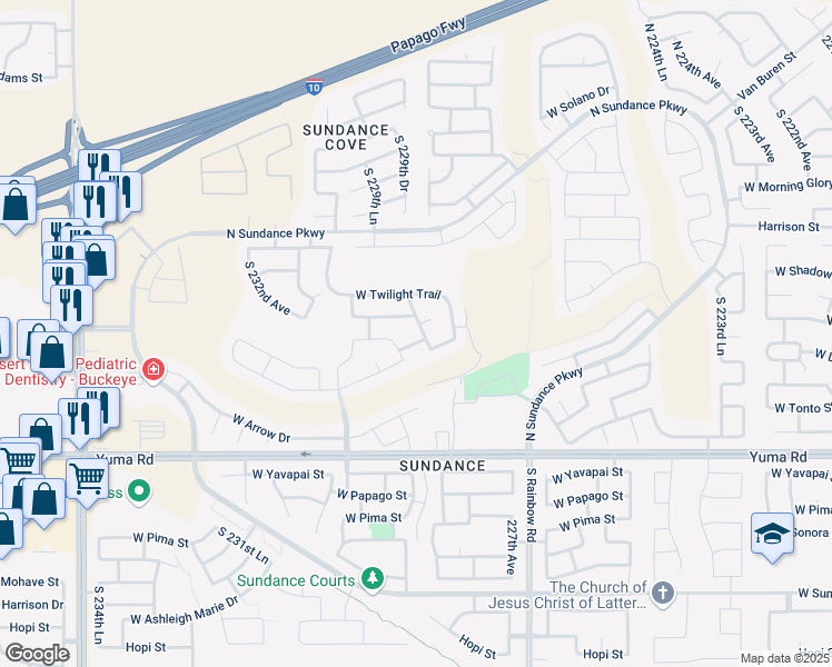 map of restaurants, bars, coffee shops, grocery stores, and more near 796 South 229th Avenue in Buckeye