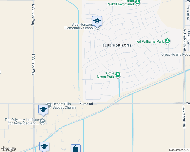 map of restaurants, bars, coffee shops, grocery stores, and more near 756 South 201st Lane in Buckeye