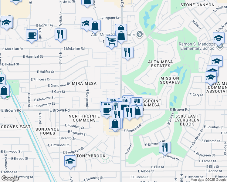 map of restaurants, bars, coffee shops, grocery stores, and more near 1318 North Balboa in Mesa