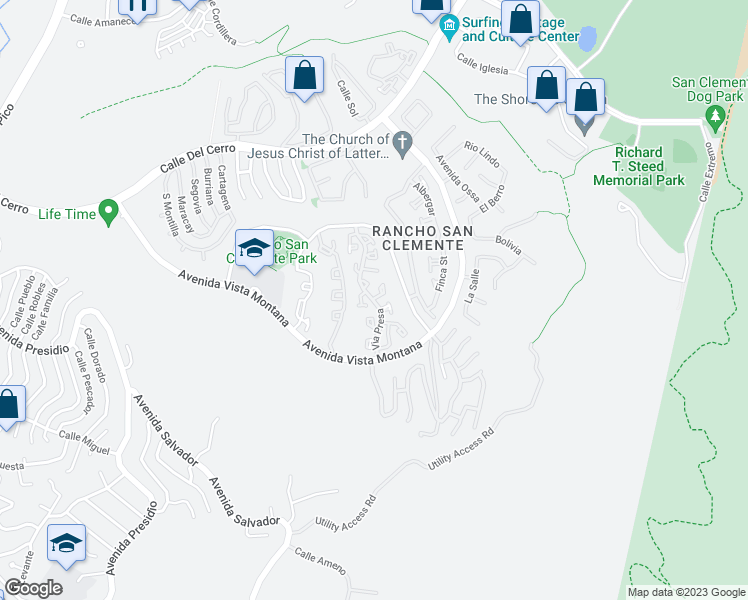 map of restaurants, bars, coffee shops, grocery stores, and more near 1221 Via Presa in San Clemente
